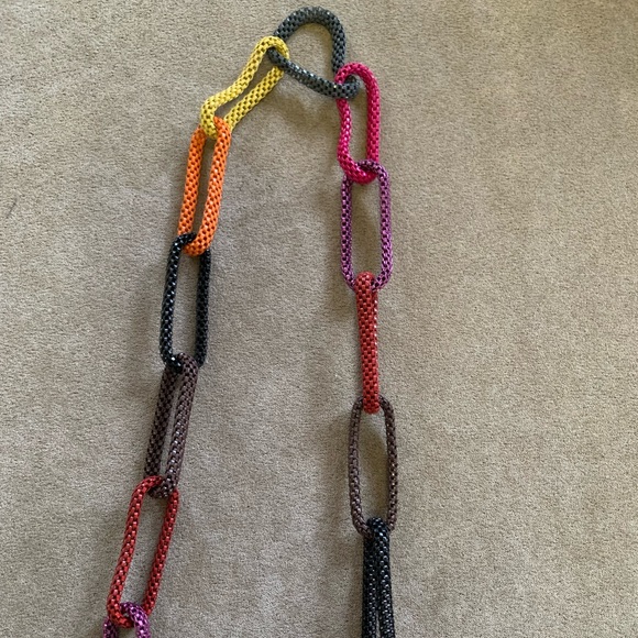 Multi-colored Mesh Chain Link Necklace - Picture 4 of 5